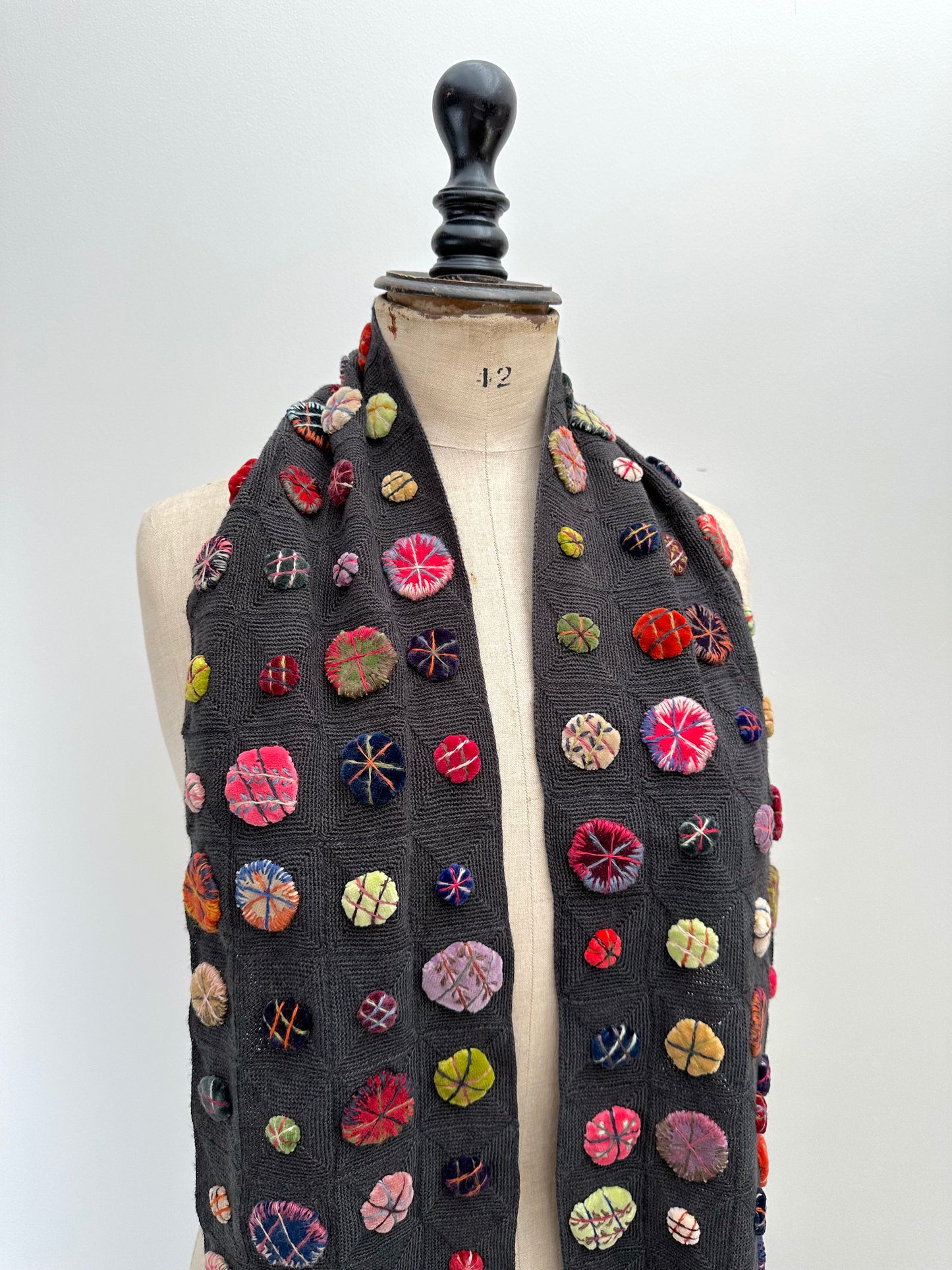 Sophie Digard Crochet Wool Scarf With Bright Circles And Stitching Details