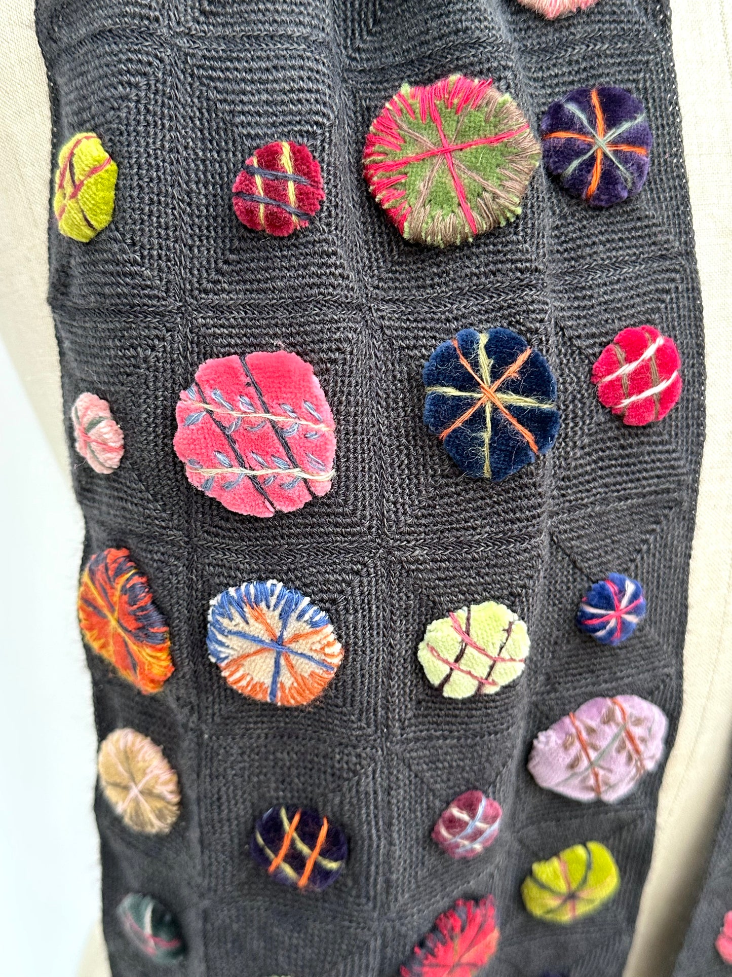 Sophie Digard Crochet Wool Scarf With Bright Circles And Stitching Details