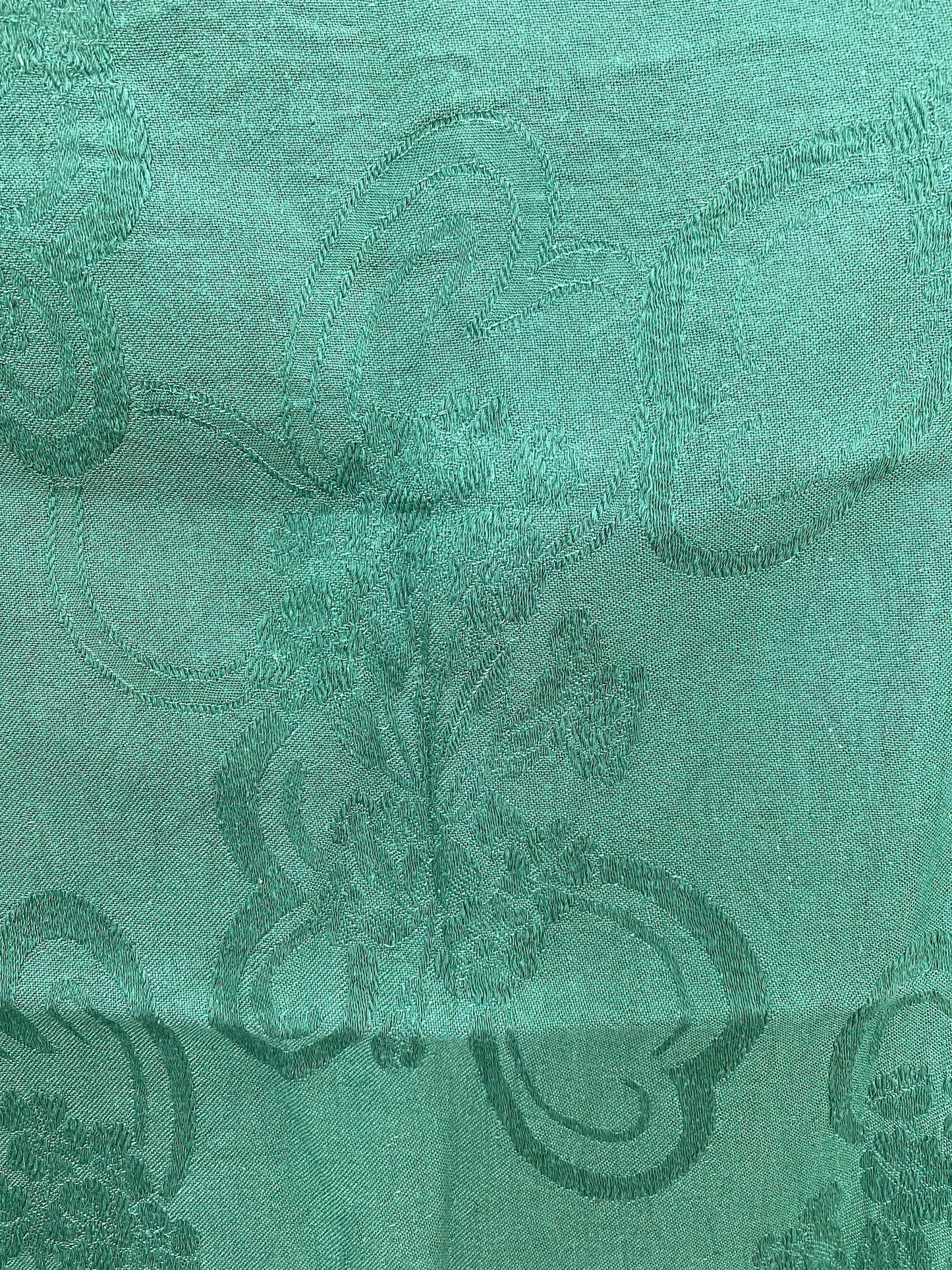 Vintage French Green Cotton Fabric Panel 50x50cm