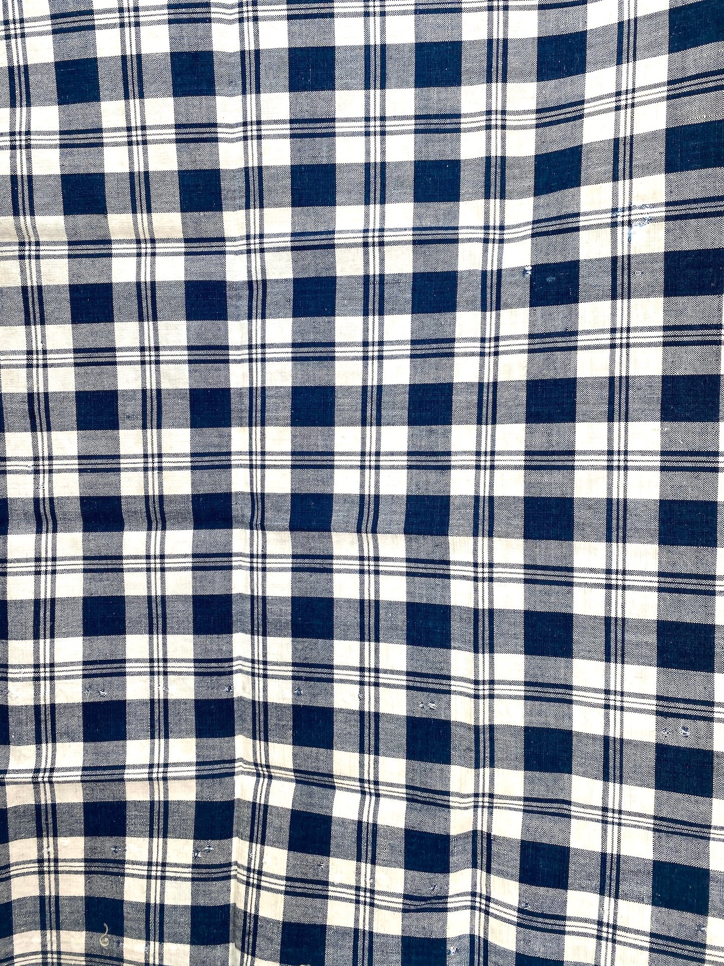 Antique French Blue Gingham Check Cotton Fabric Panel 50x50cm