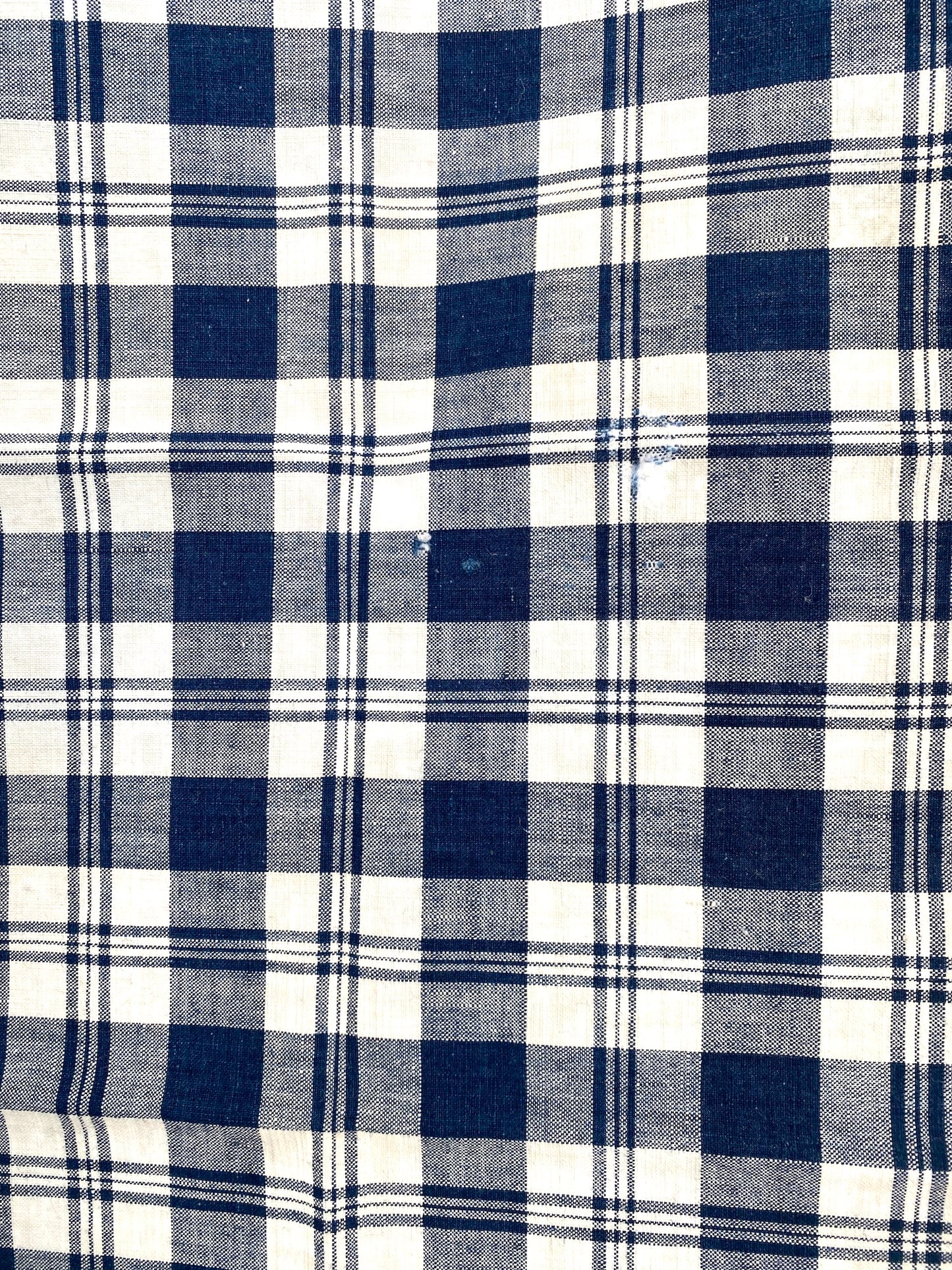 Antique French Blue Gingham Check Cotton Fabric Panel 50x50cm