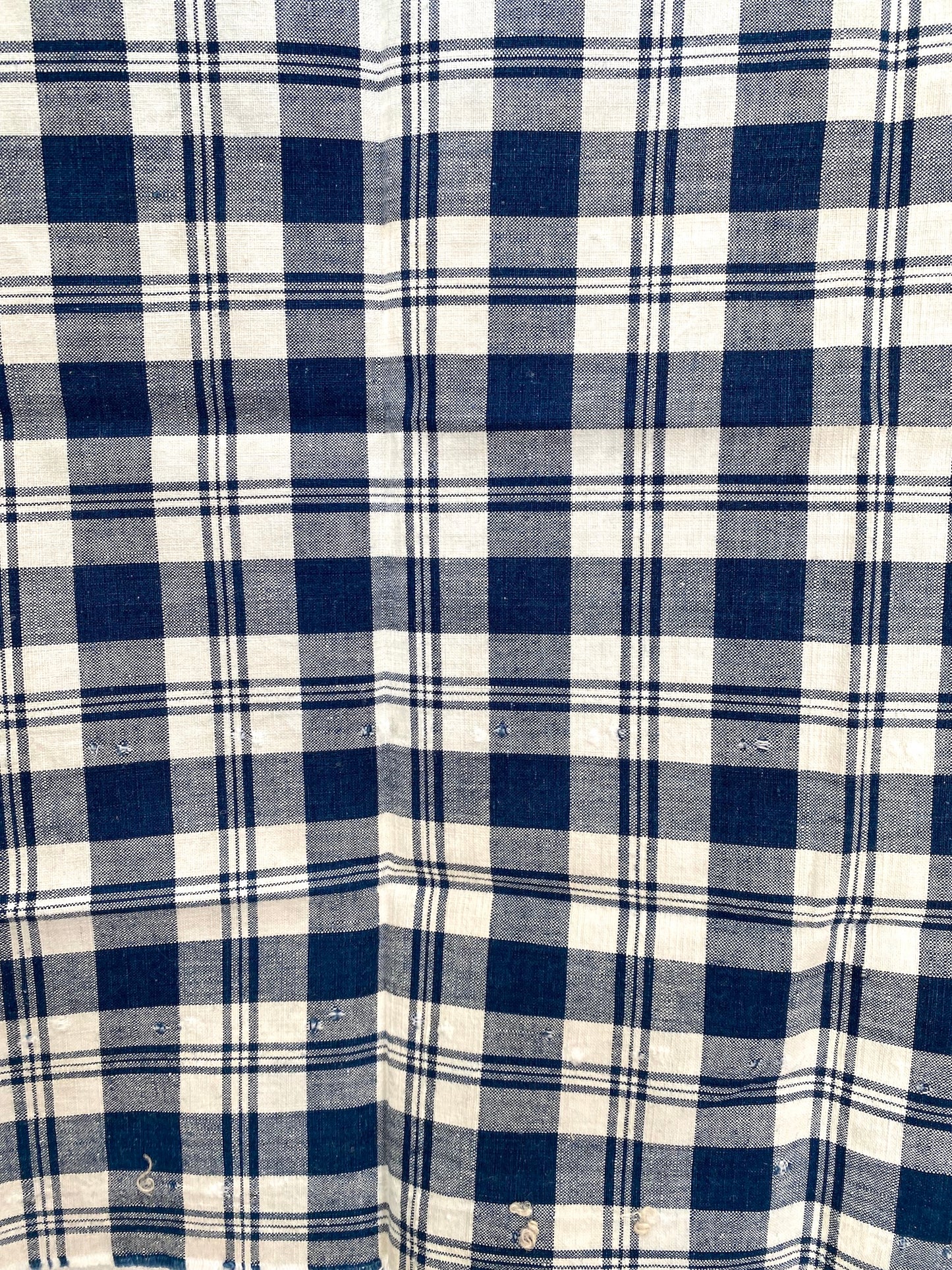 Antique French Blue Gingham Check Cotton Fabric Panel 50x50cm