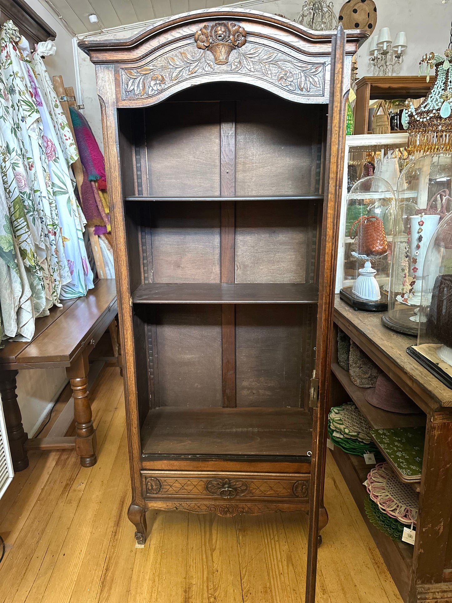 Antique French Single Door Flower Basket Vitrine