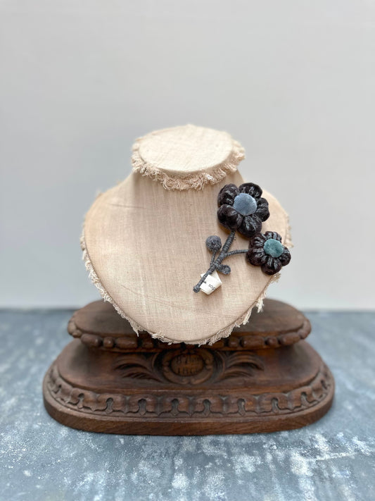 Sophie Digard Blue Velvet Flower Branch Brooch