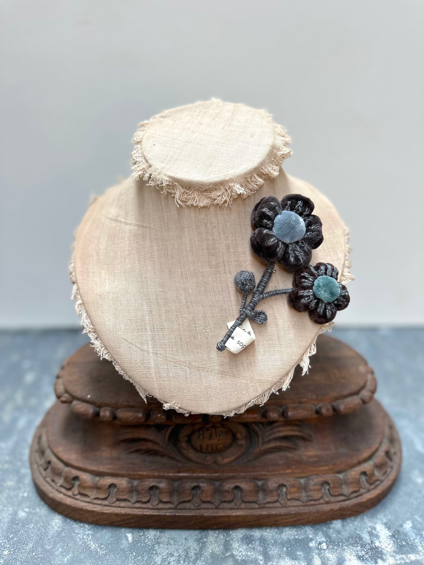 Sophie Digard Blue Velvet Flower Branch Brooch