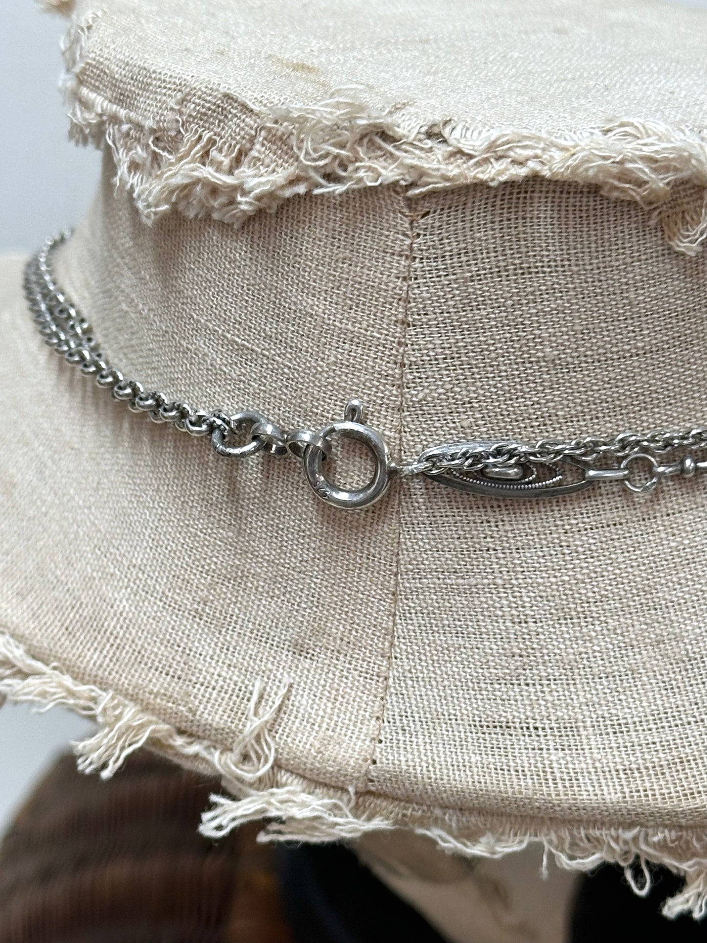 Antique French Silver Necklace With Oval Locket And Ornate Chains
