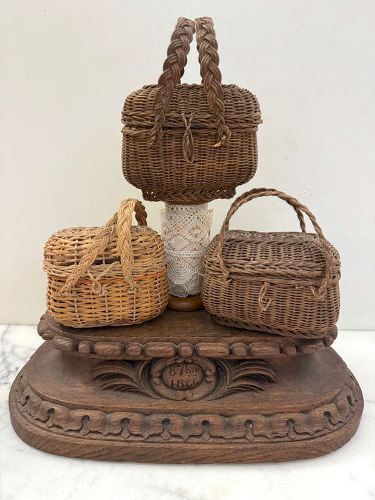 Antique French Miniature Woven Cane Baskets