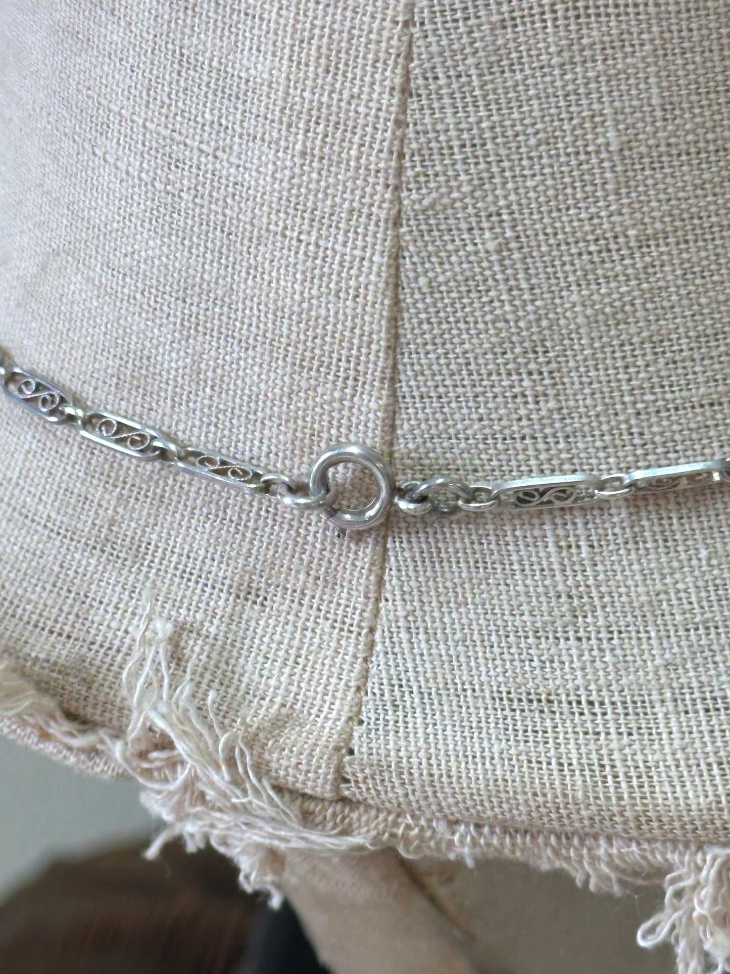 Antique French Silver Necklace With Heart Pendant And Ornate Chain