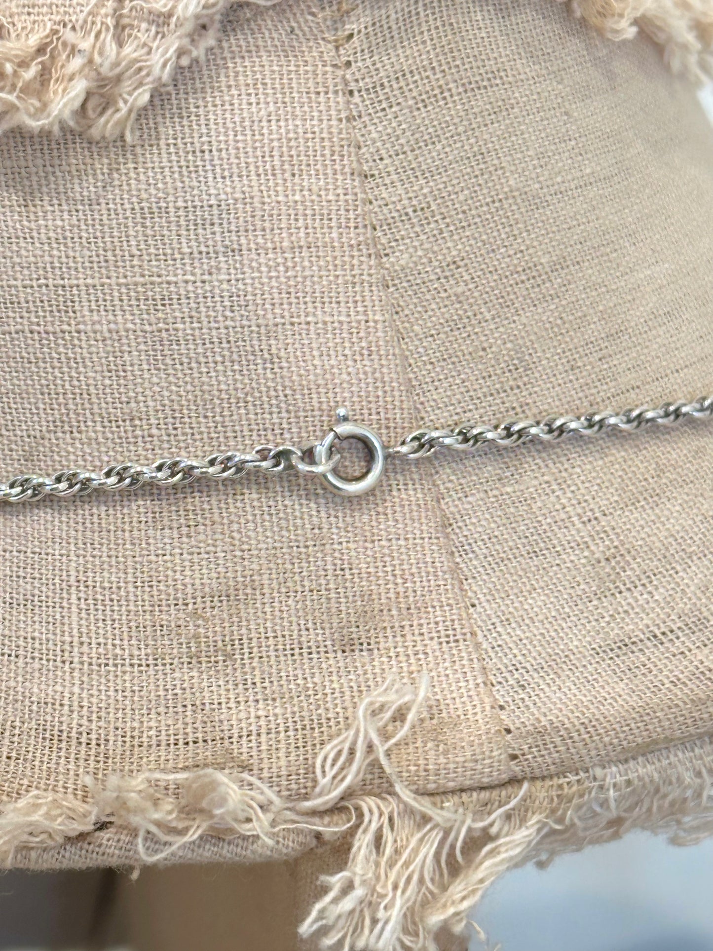 Antique French Silver Necklace With Angel Medal And Acorn