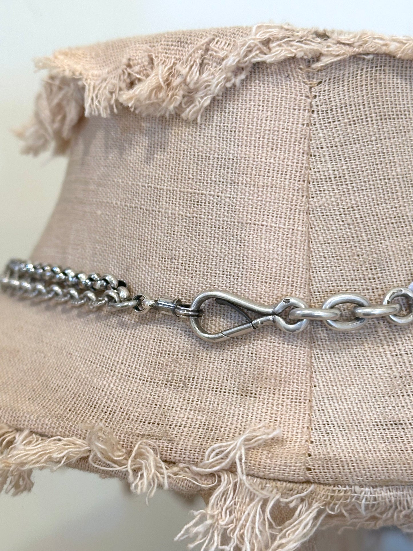Antique French Rose Gold And Silver Necklace With Fob Watch Chain