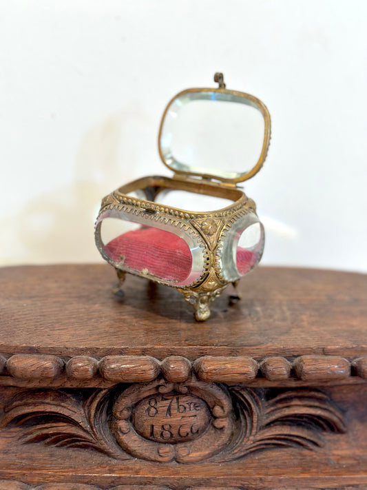 Antique French 'Boîte à Bijoux' Glass Jewellery Box - Small Rectangle - Red Velvet