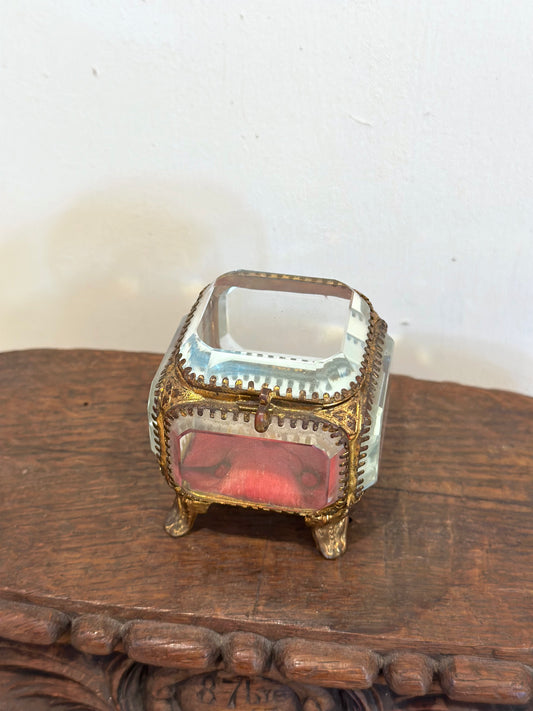 Antique French 'Boîte à Bijoux' Glass Jewellery Box - Small Square - Red