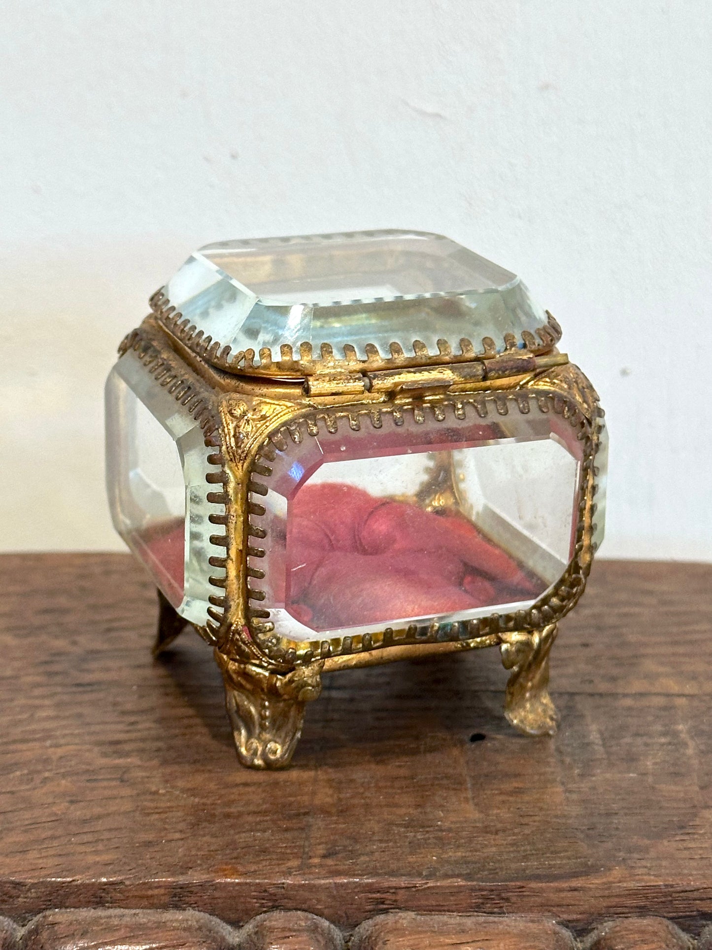 Antique French 'Boîte à Bijoux' Glass Jewellery Box - Small Square - Red