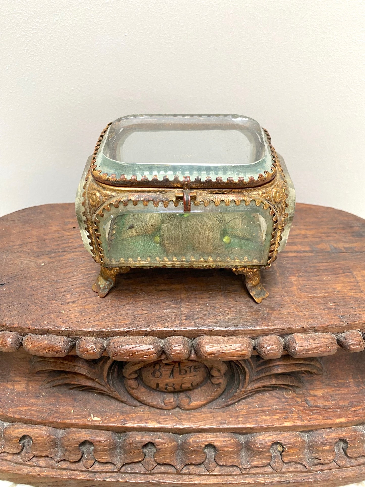 Antique French 'Boîte à Bijoux' Glass Jewellery Box - Medium Rectangle - Green