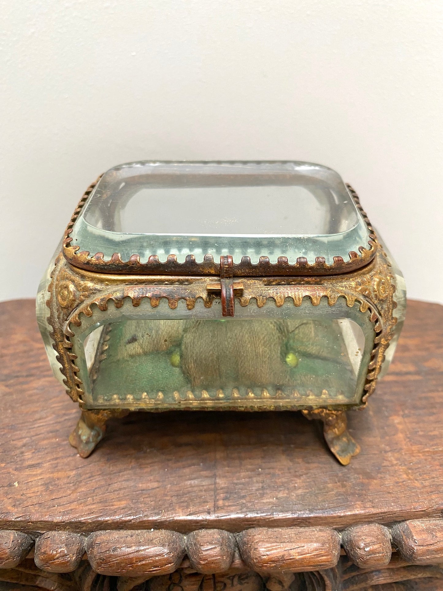 Antique French 'Boîte à Bijoux' Glass Jewellery Box - Medium Rectangle - Green