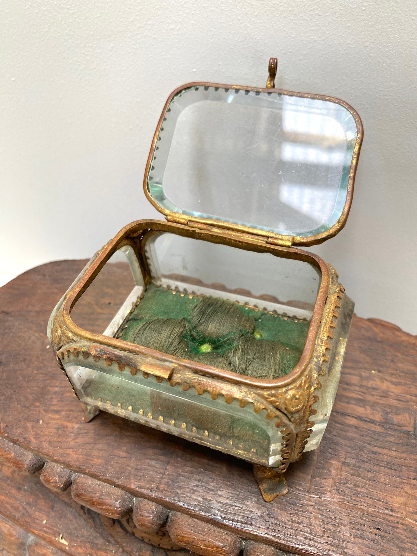 Antique French 'Boîte à Bijoux' Glass Jewellery Box - Medium Rectangle - Green