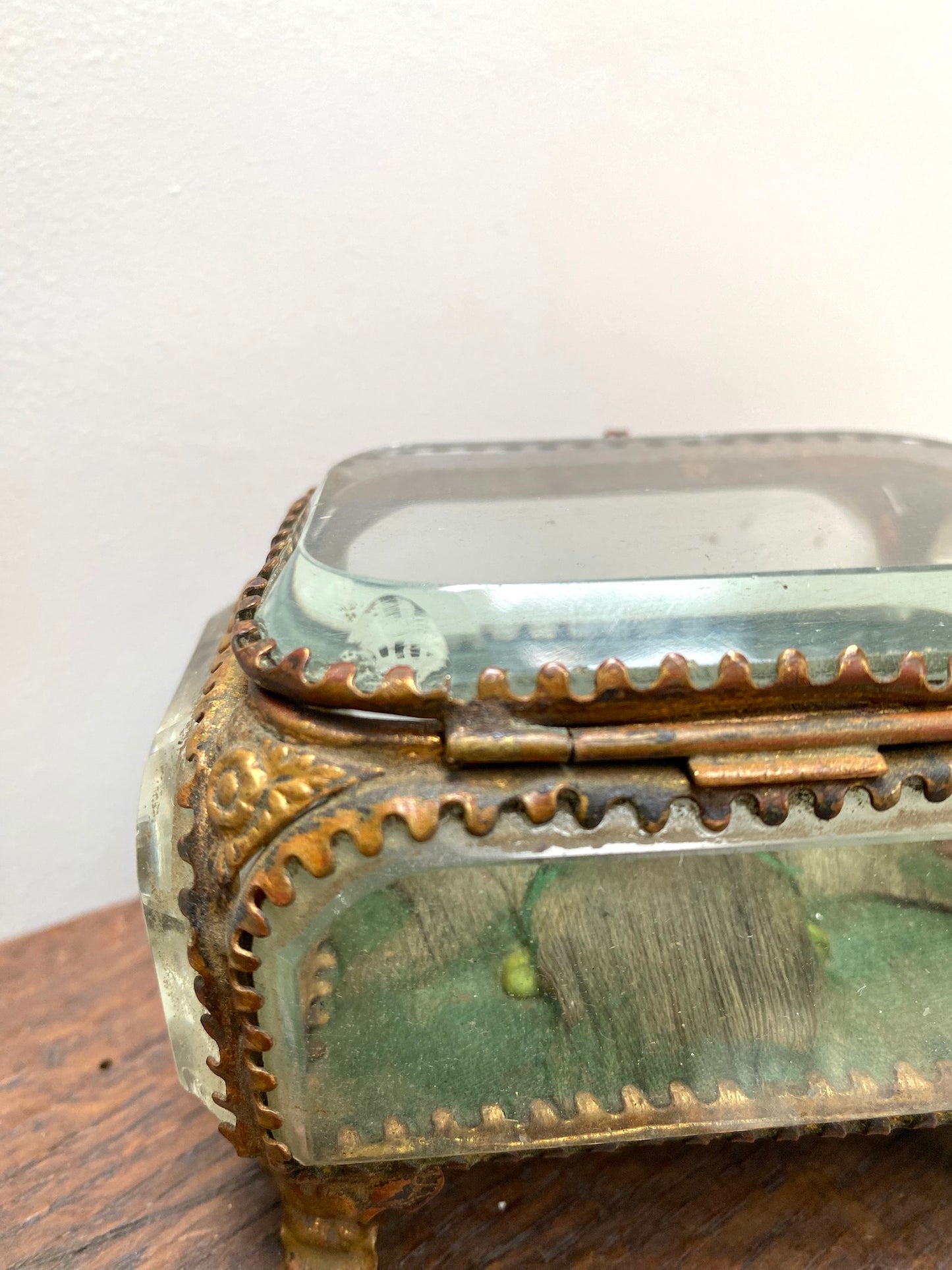 Antique French 'Boîte à Bijoux' Glass Jewellery Box - Medium Rectangle - Green