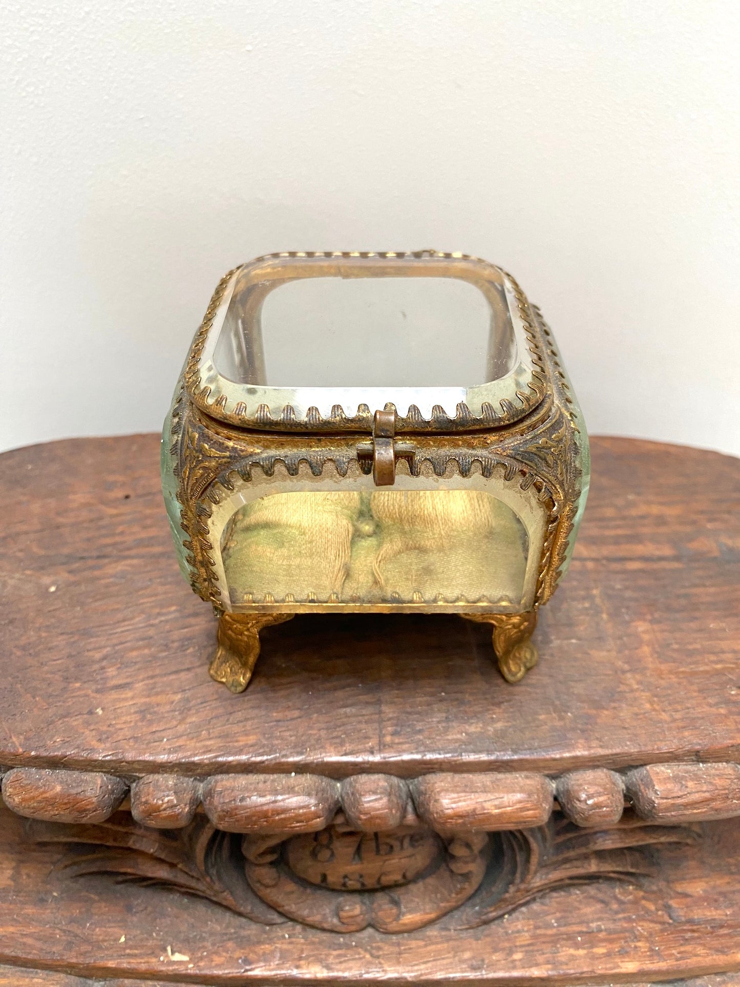 Antique French 'Boîte à Bijoux' Glass Jewellery Box - Medium Square - Green