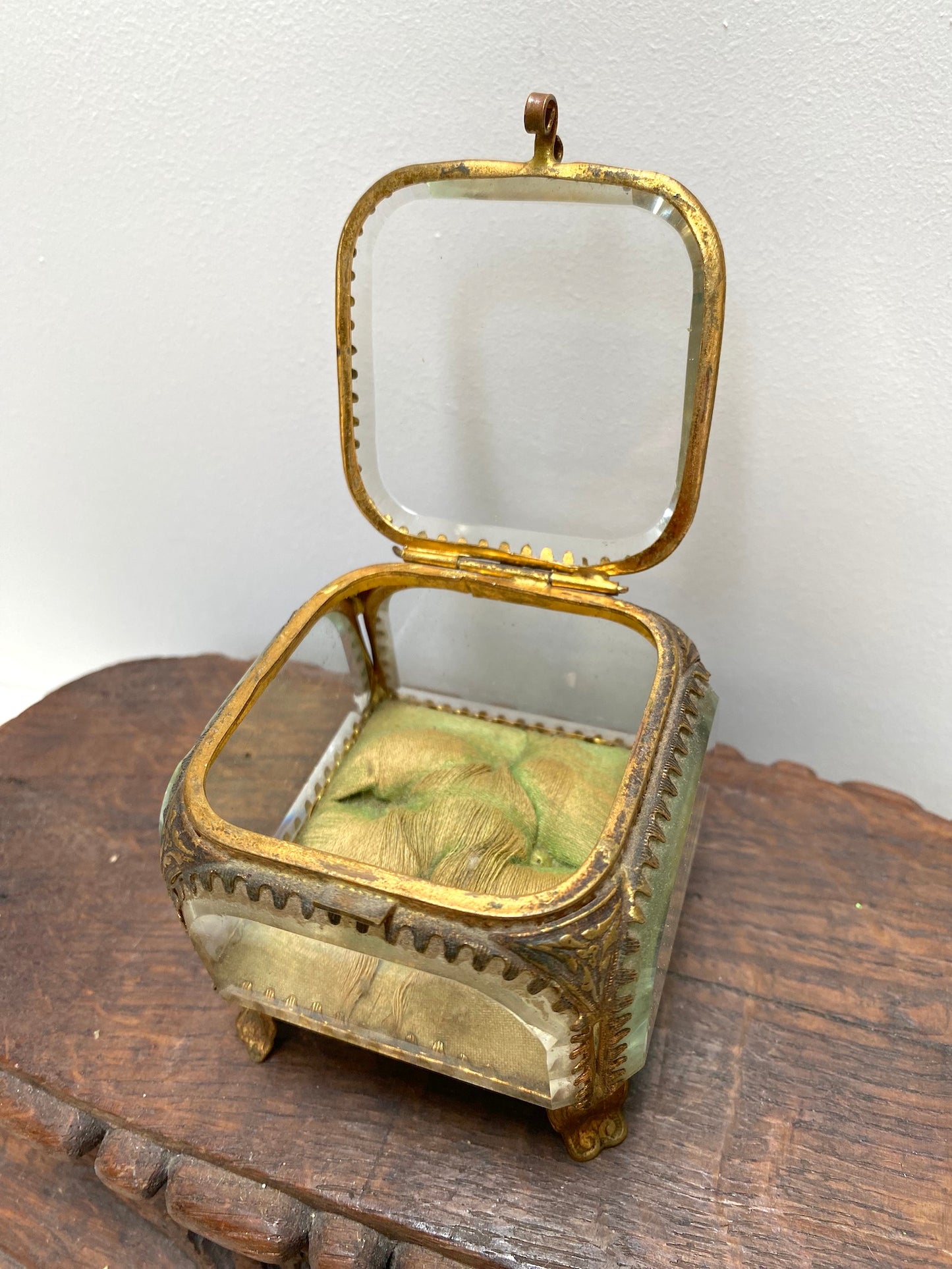 Antique French 'Boîte à Bijoux' Glass Jewellery Box - Medium Square - Green