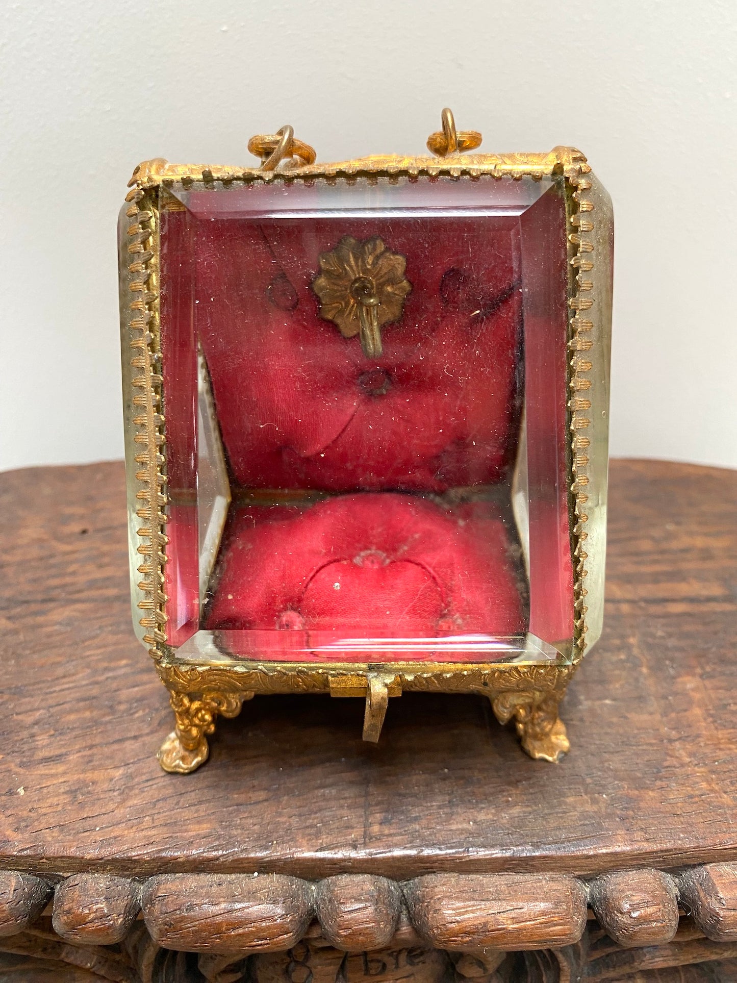 Antique French 'Boîte à Bijoux' Glass Jewellery Box with Handle - Red