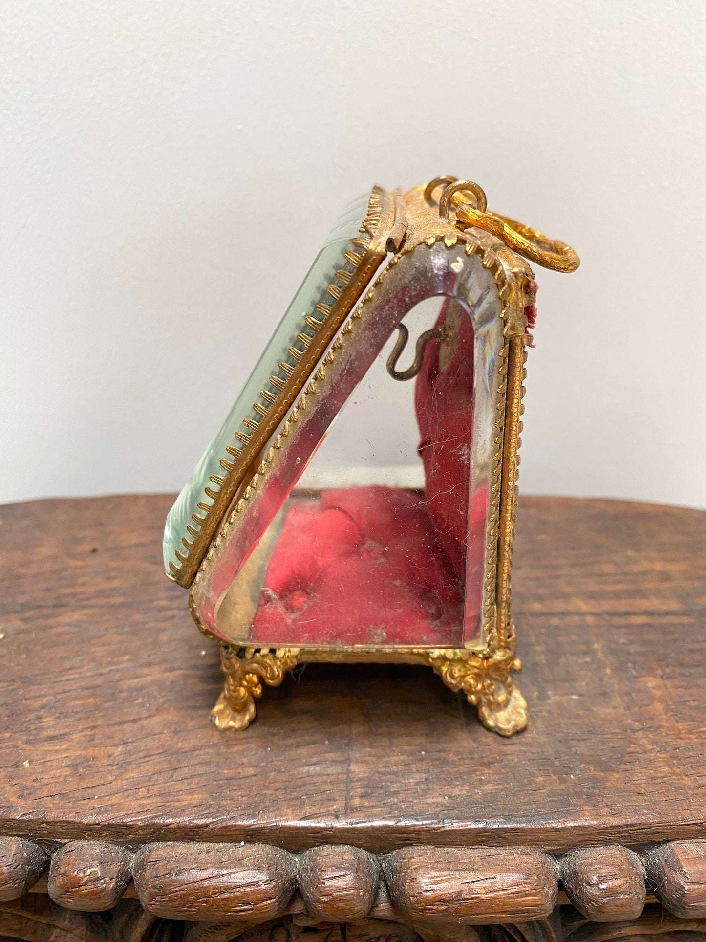 Antique French 'Boîte à Bijoux' Glass Jewellery Box with Handle - Red