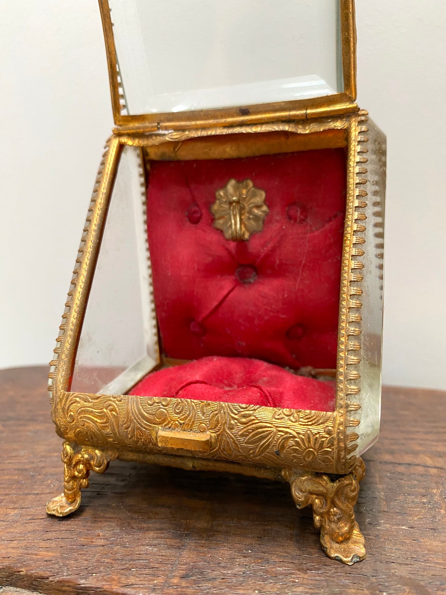 Antique French 'Boîte à Bijoux' Glass Jewellery Box with Handle - Red