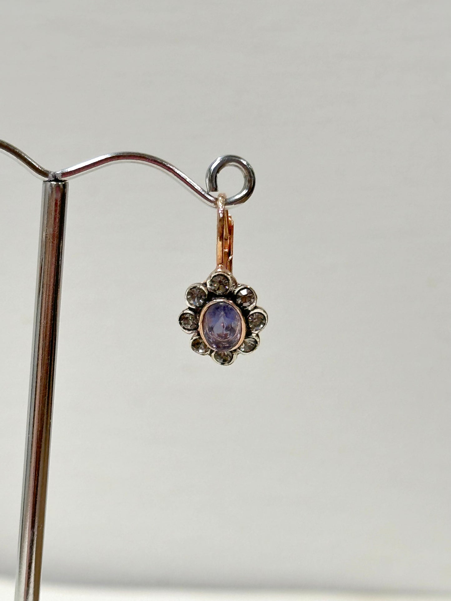 Italian Small Rose Gold Flower Earrings With Iolite Centre