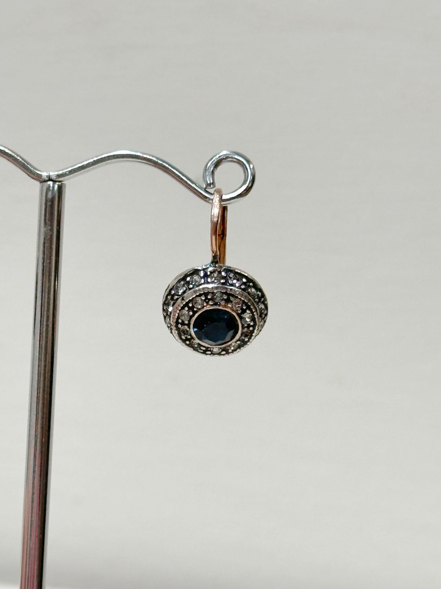 Italian Round Earrings With Small Crystals And Dark Blue Centre