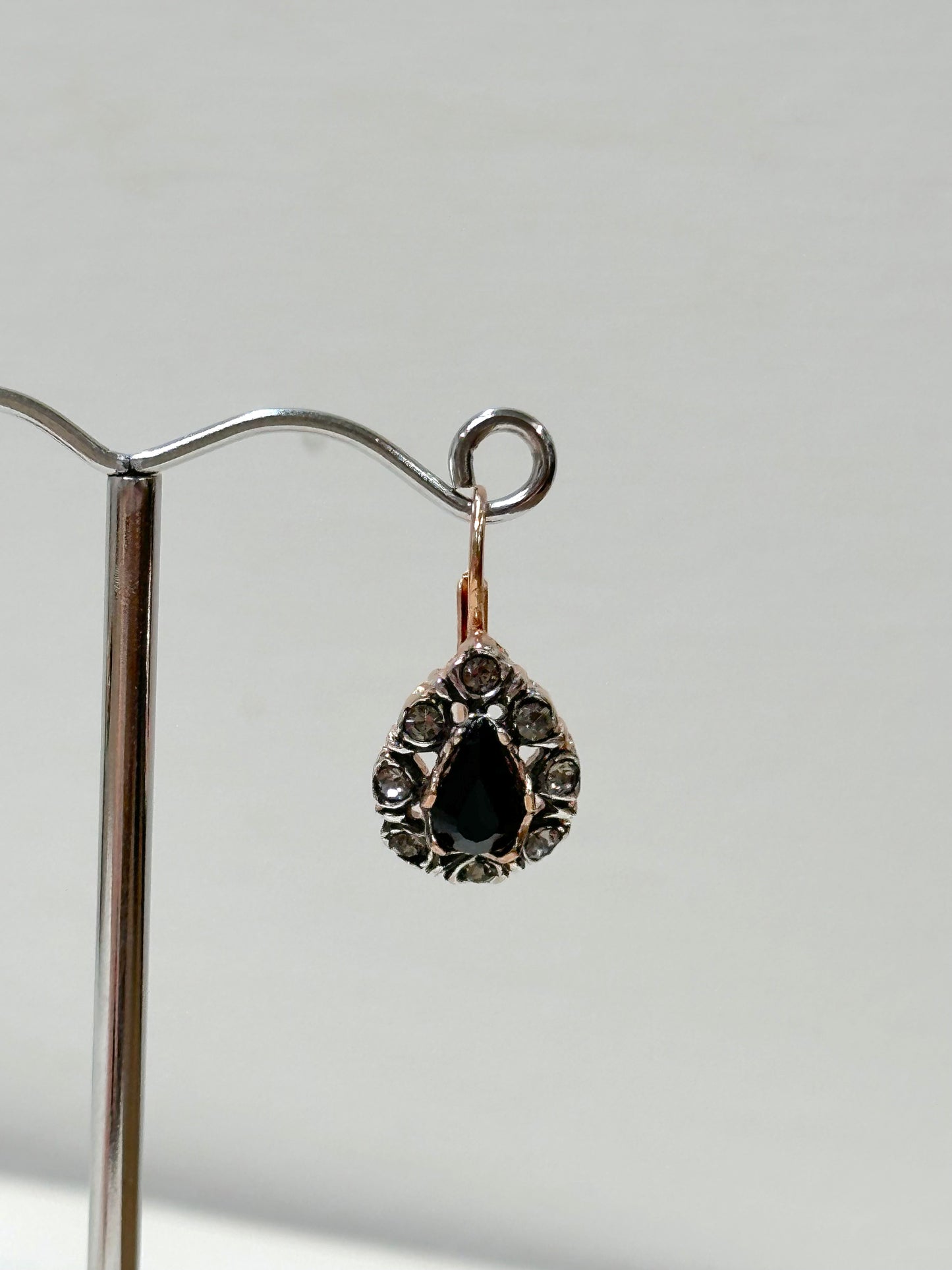 Italian Black Crystal Centre Teardrop Earrings