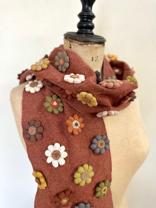 Sophie Digard Rose Crochet Geometric Scarf With Large Flowers