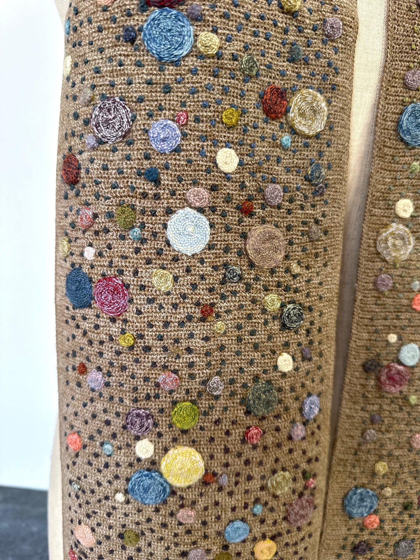 Sophie Digard Hazelnut Crochet Scarf With Blue Multi Spot