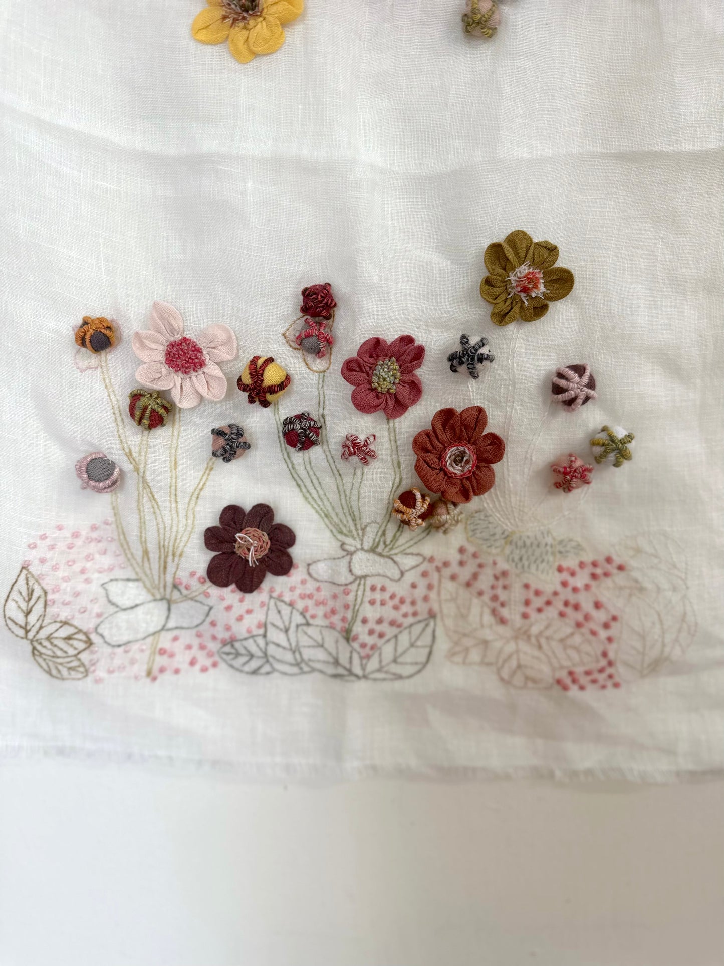 Sophie Digard Floral Embroidered Linen Square Tie Scarf