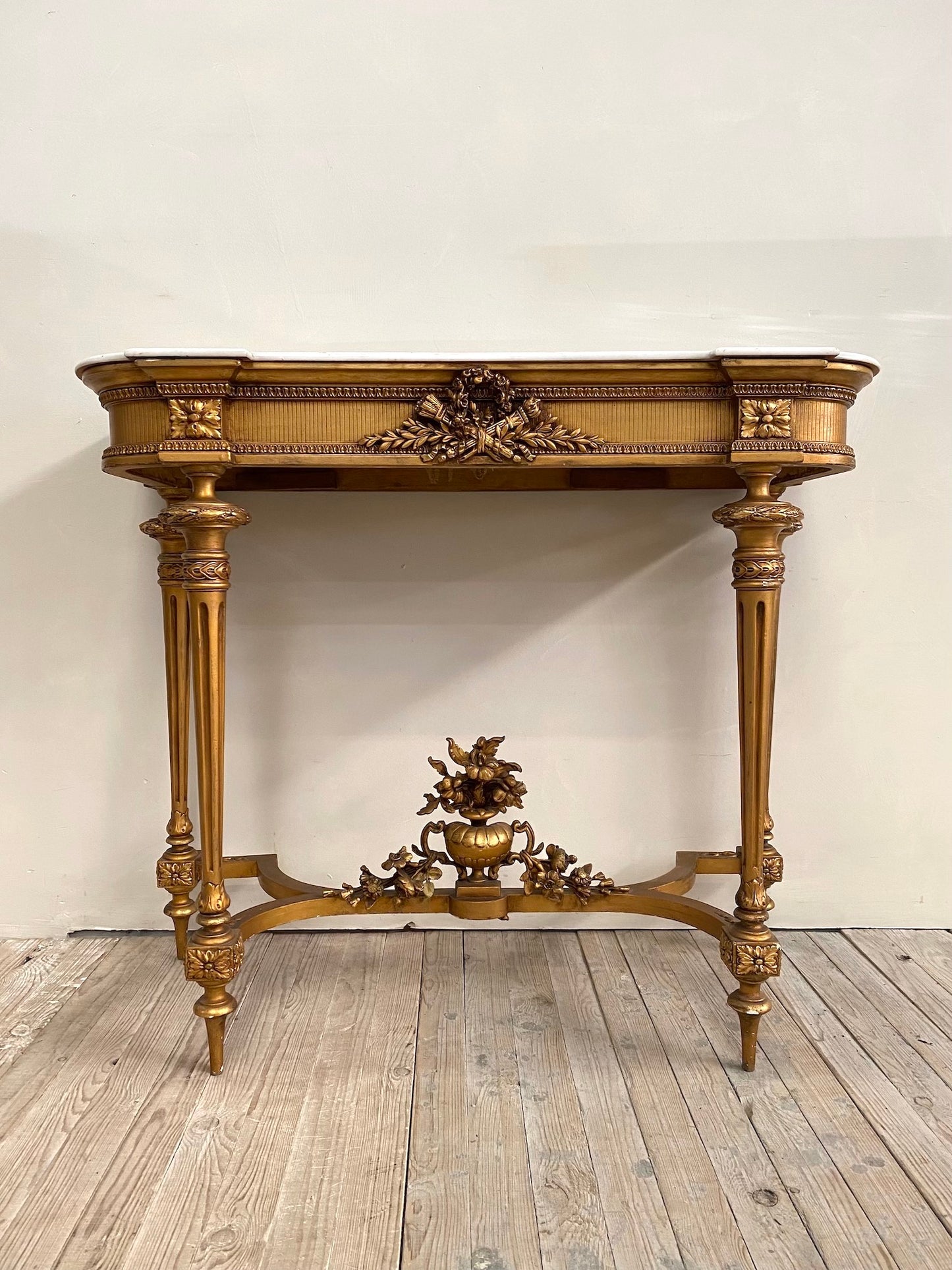 Antique French Louis XVI Gilt & White Marble Console Table