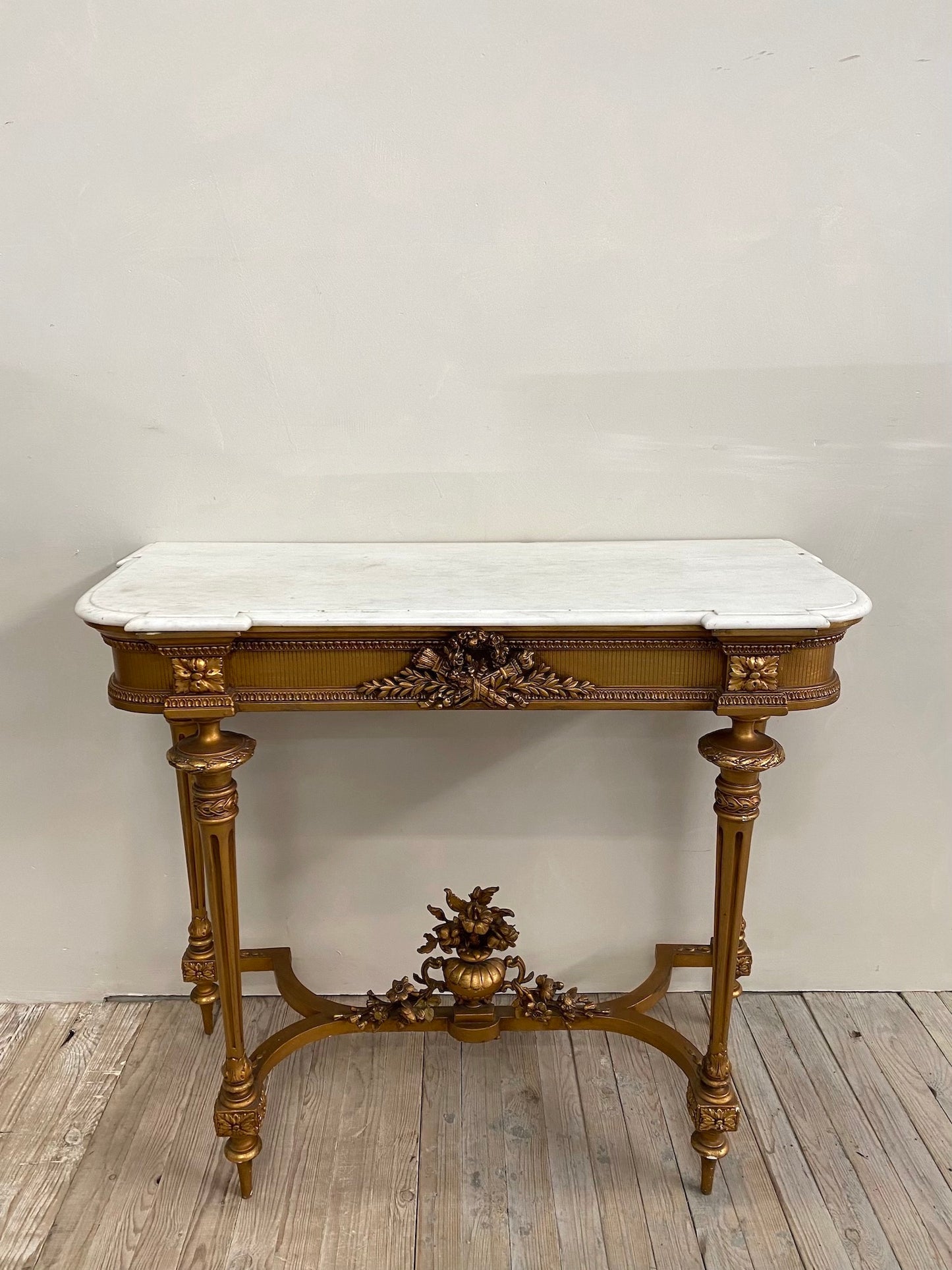 Antique French Louis XVI Gilt & White Marble Console Table
