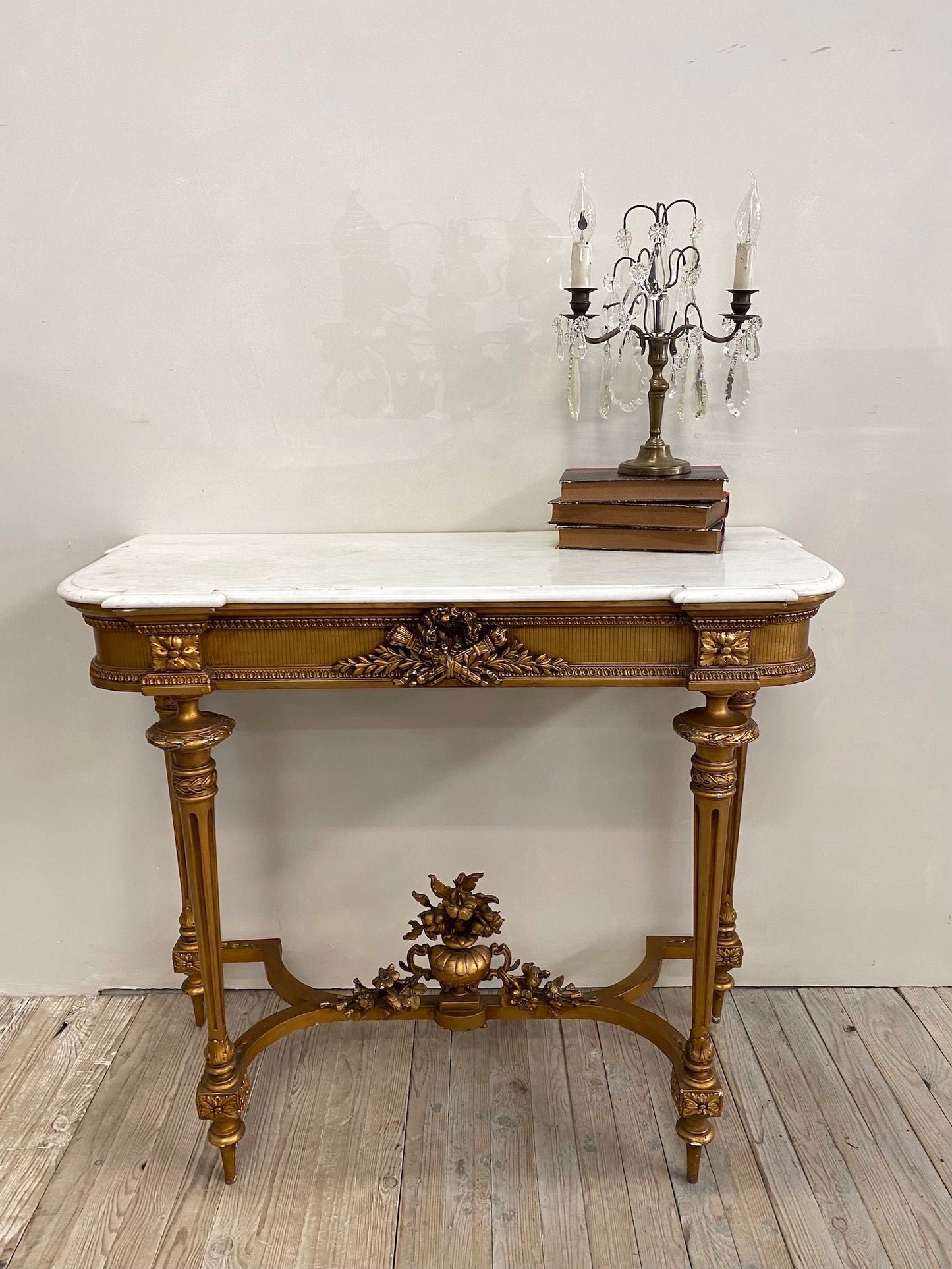 Antique French Louis XVI Gilt & White Marble Console Table