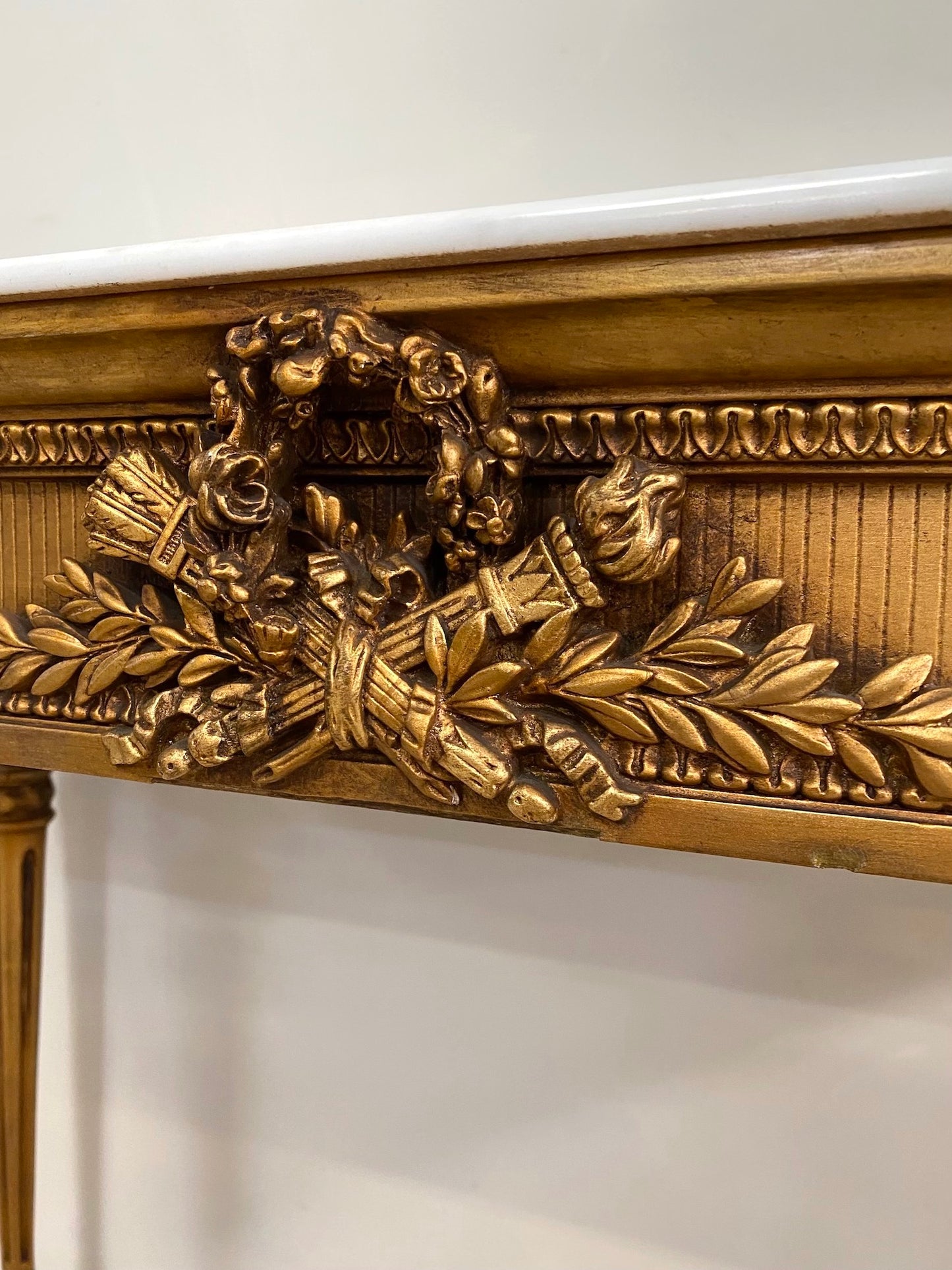 Antique French Louis XVI Gilt & White Marble Console Table