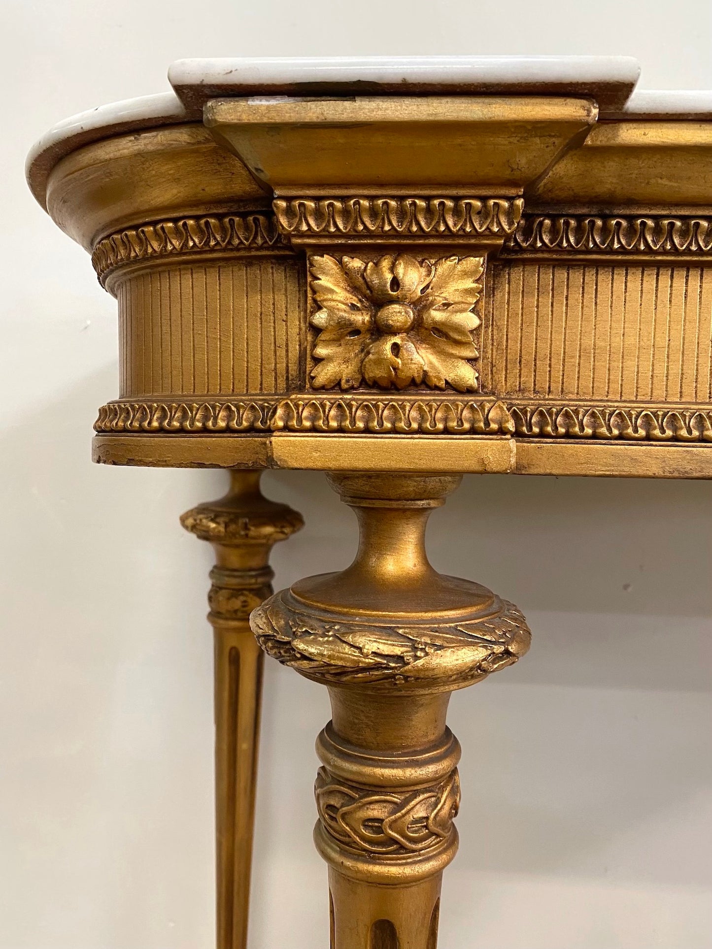 Antique French Louis XVI Gilt & White Marble Console Table