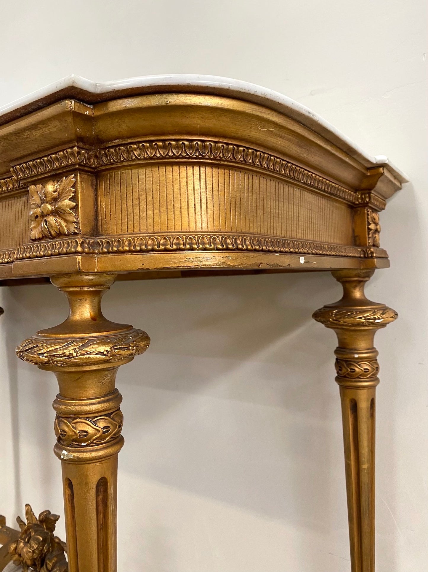 Antique French Louis XVI Gilt & White Marble Console Table