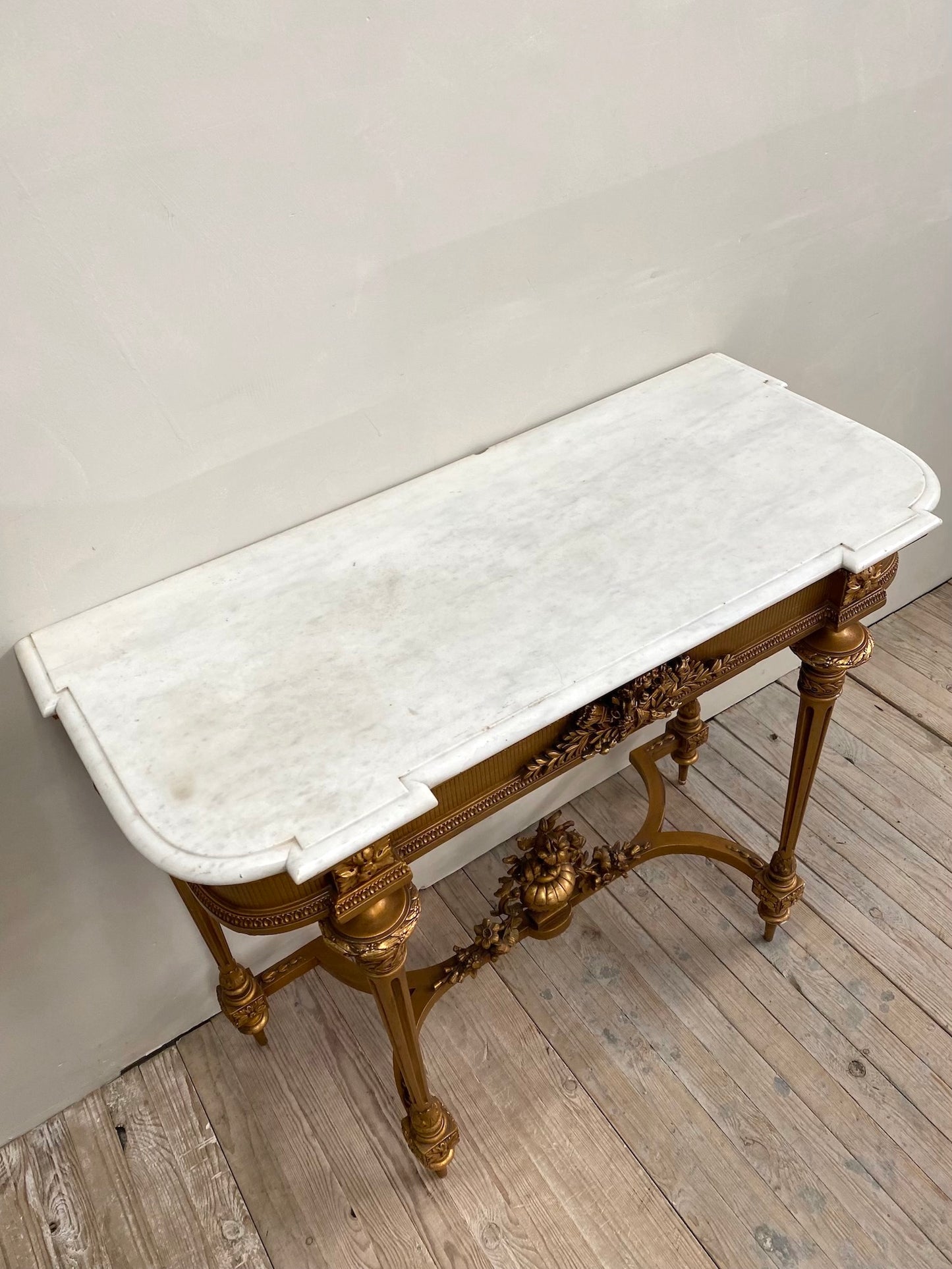 Antique French Louis XVI Gilt & White Marble Console Table