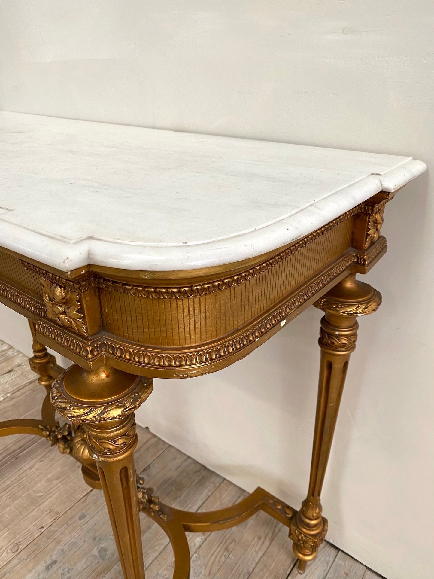 Antique French Louis XVI Gilt & White Marble Console Table