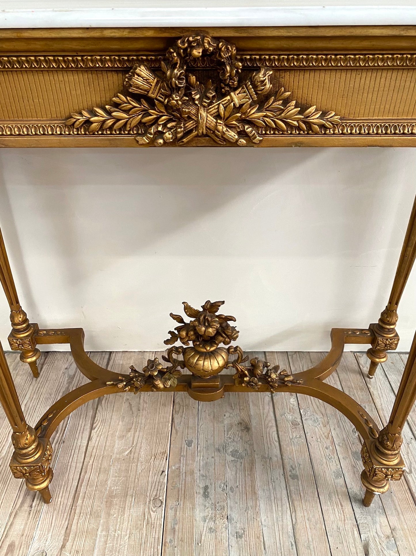Antique French Louis XVI Gilt & White Marble Console Table