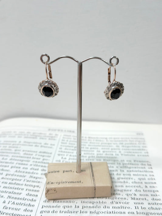 Italian Black Agate Rose Gold And Silver Earrings