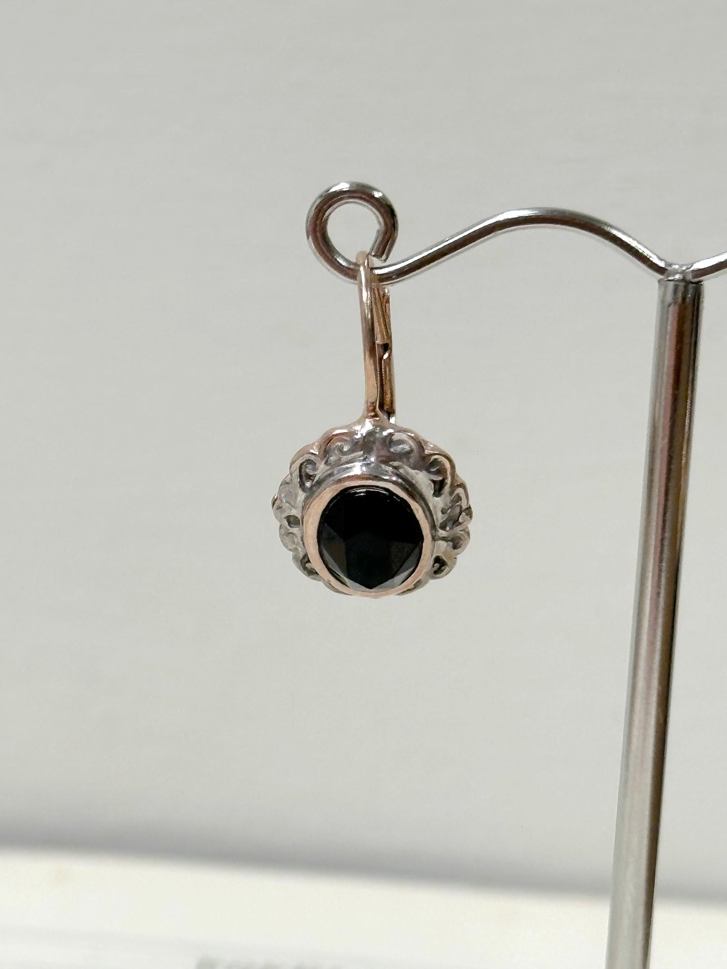 Italian Black Agate Rose Gold And Silver Earrings