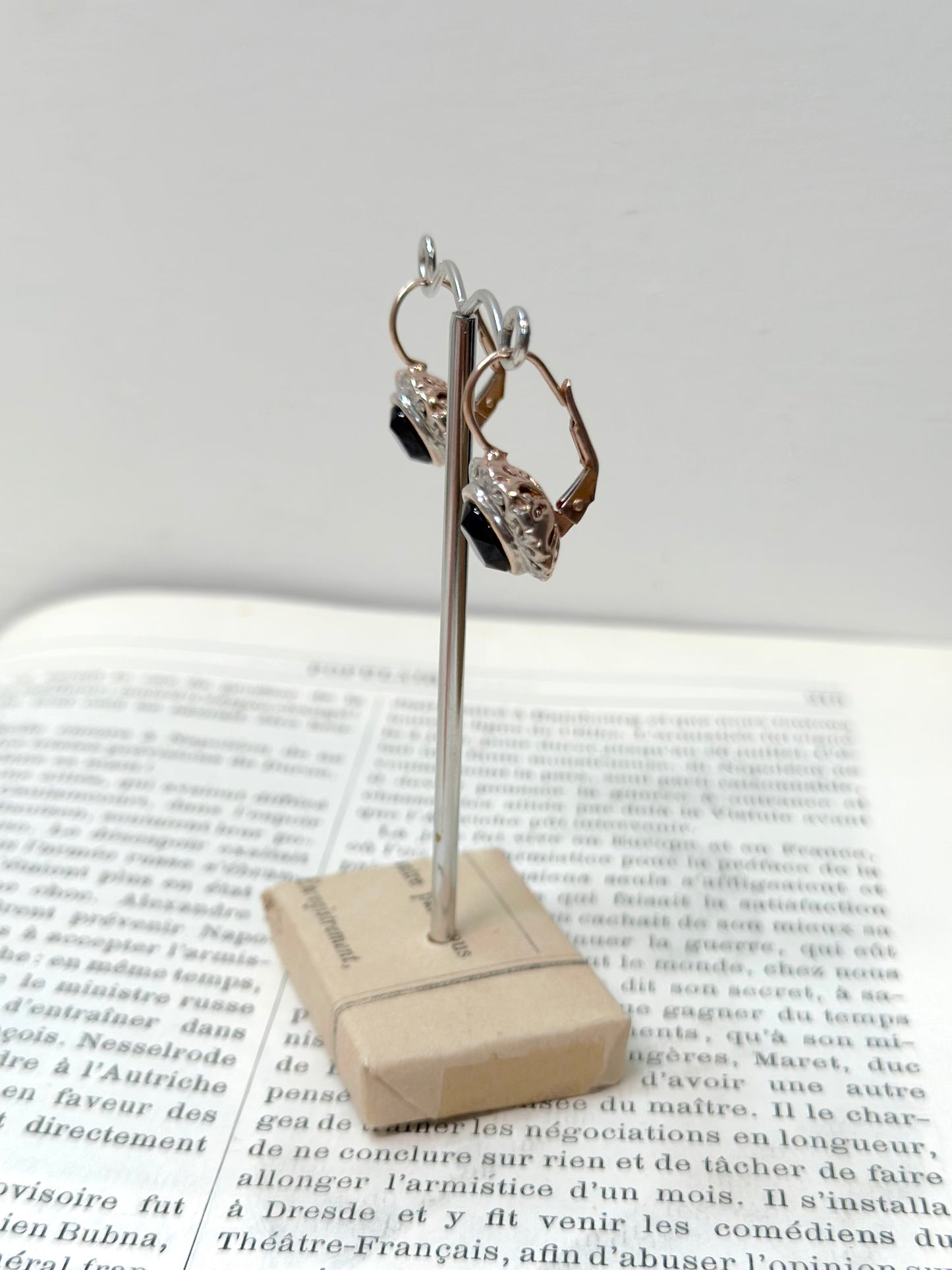 Italian Black Agate Rose Gold And Silver Earrings