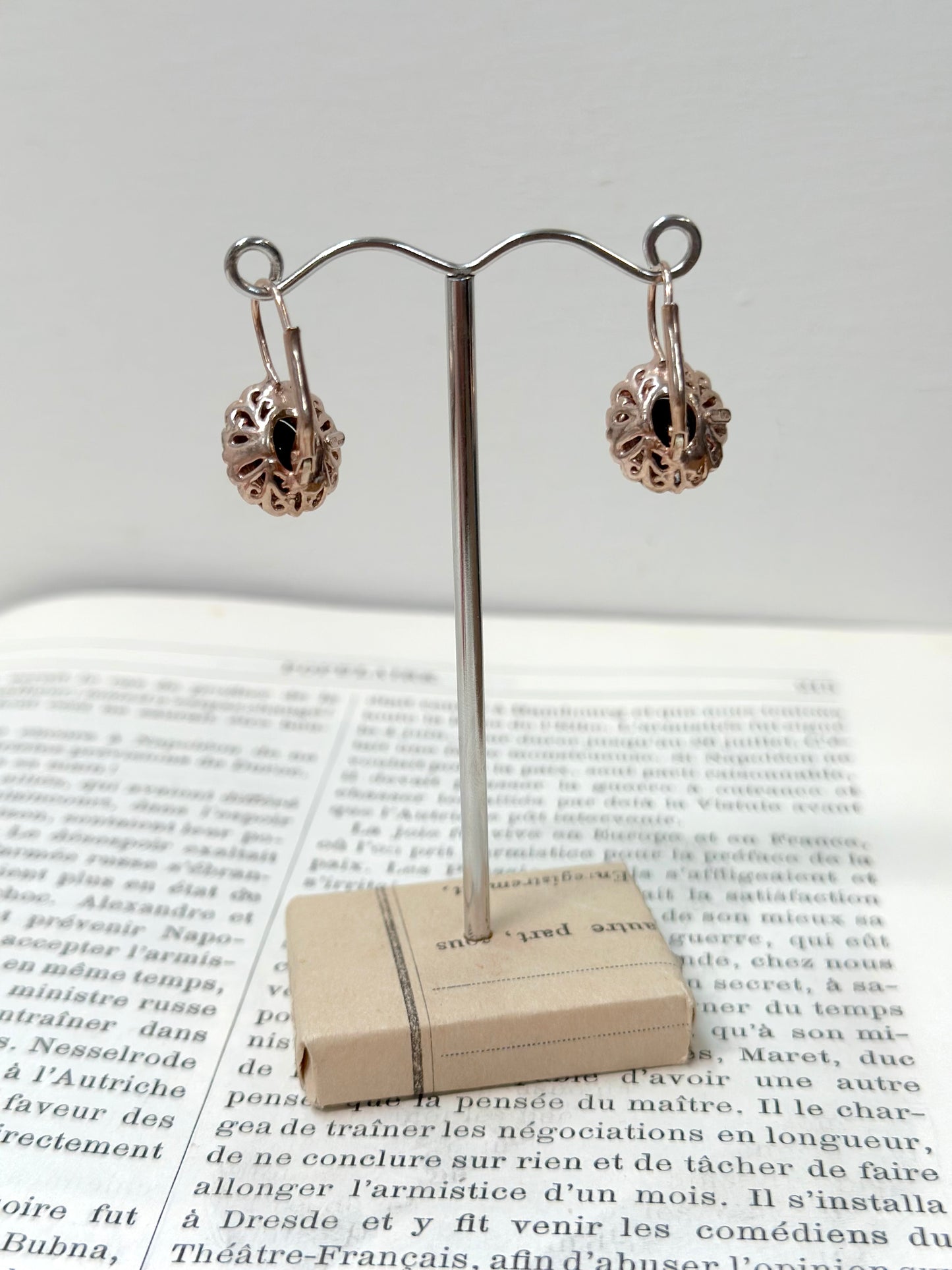 Italian Black Agate Rose Gold And Silver Earrings