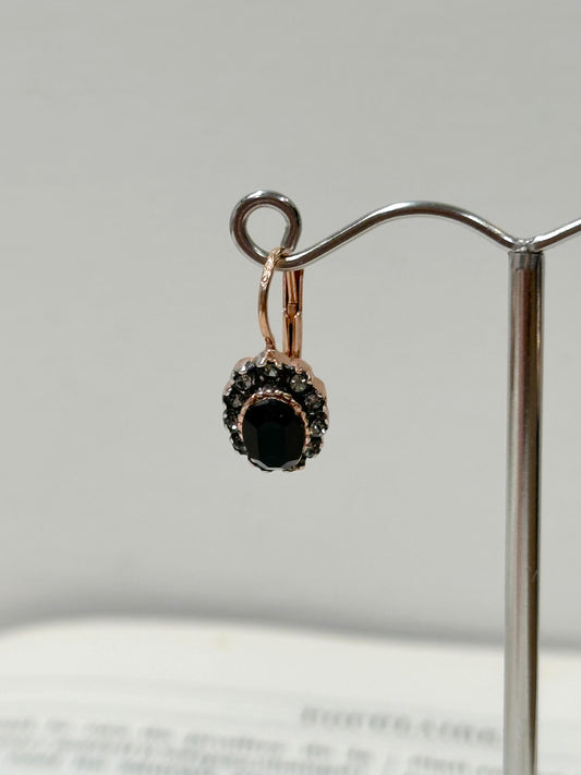 Italian Small Oval Rose Gold Earrings With Onyx Centre