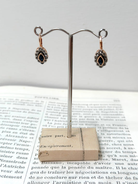 Italian Small Montana Blue And Crystal Oval Drop Earrings