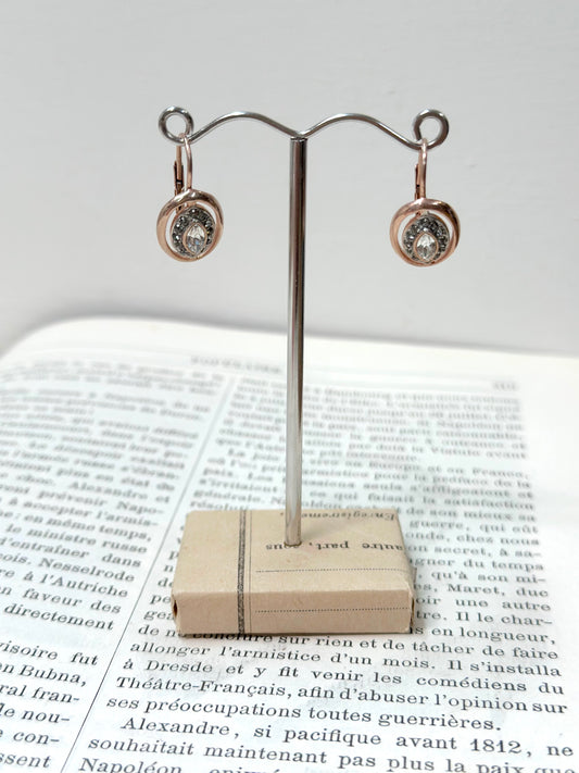 Italian Oval Cutout Earrings With Bright Crystal Centre
