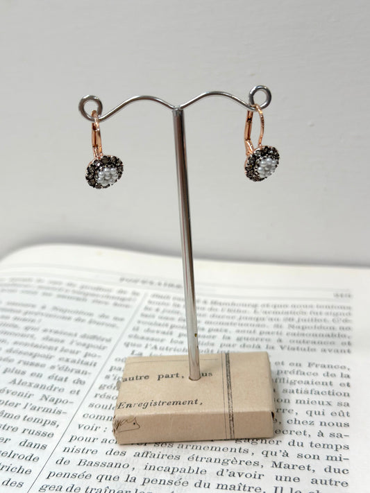 Italian Small Pearl Flower Cluster Drop Earrings