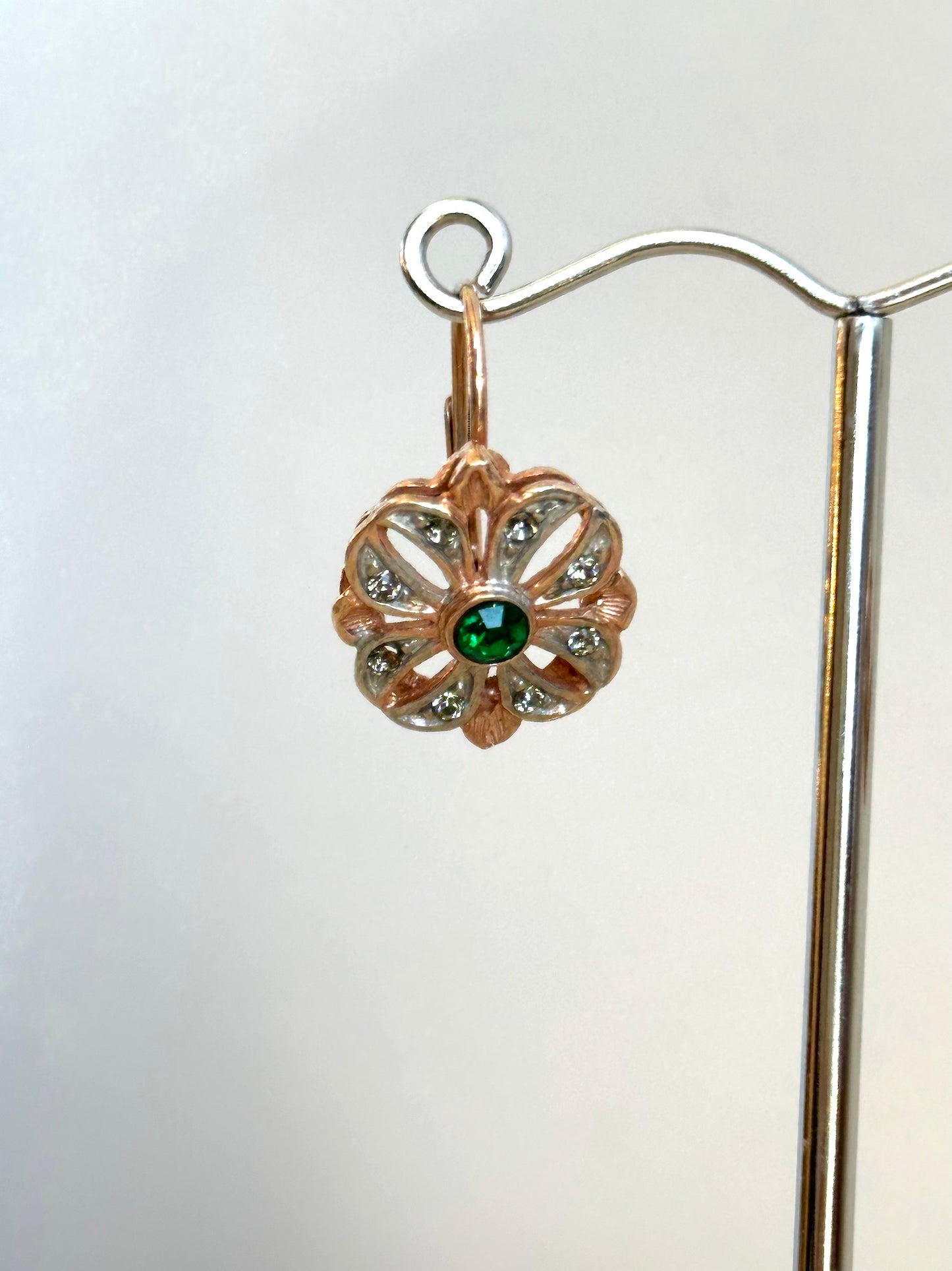 Italian Green Large Crystal Filigree Bow Earrings